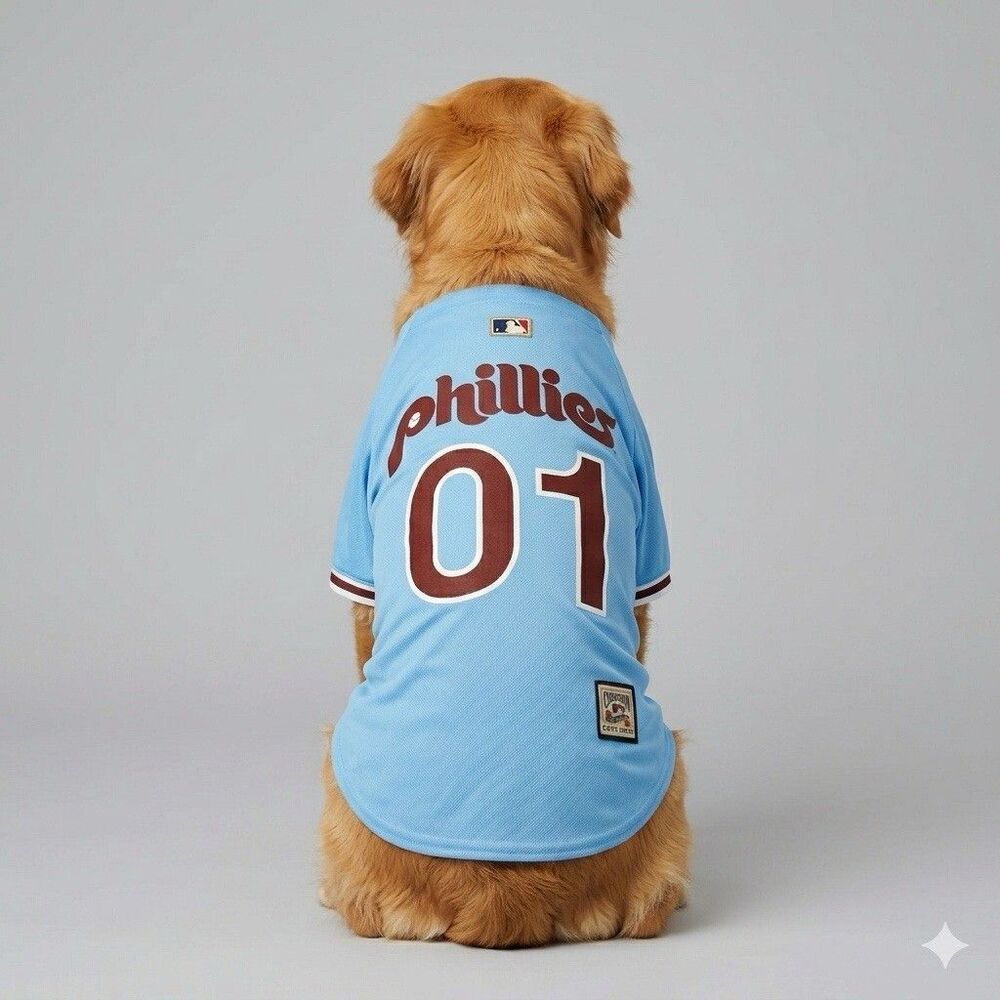 Pets First MLB Phillies Cooperstown Pet Jersey Powder Blue Maroon Large 01 NWT